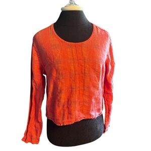 Flax Coral Linen Scoop Neck Pop Over Top Small